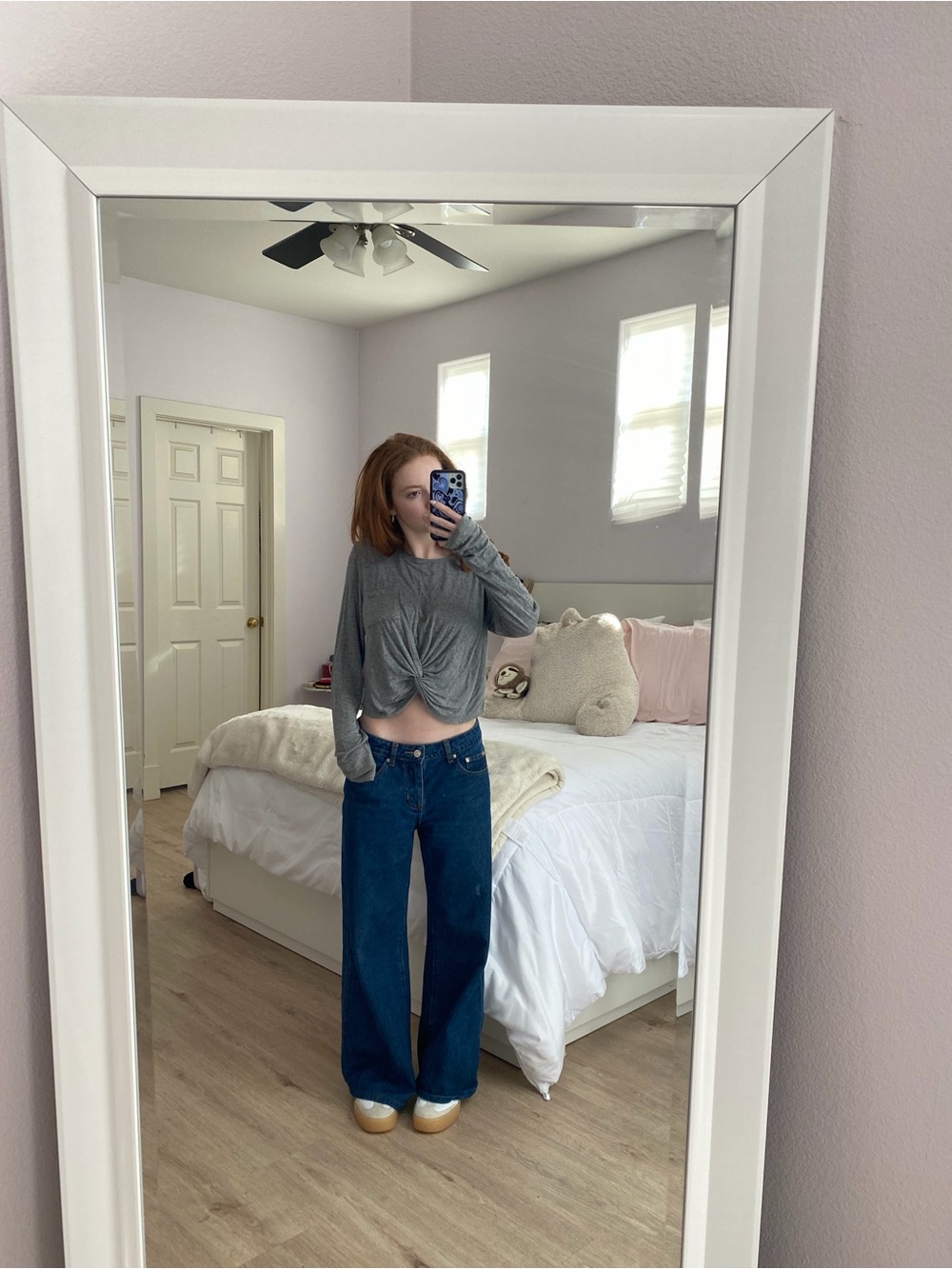 Casual Gray Long-Sleeve Twist Front Top